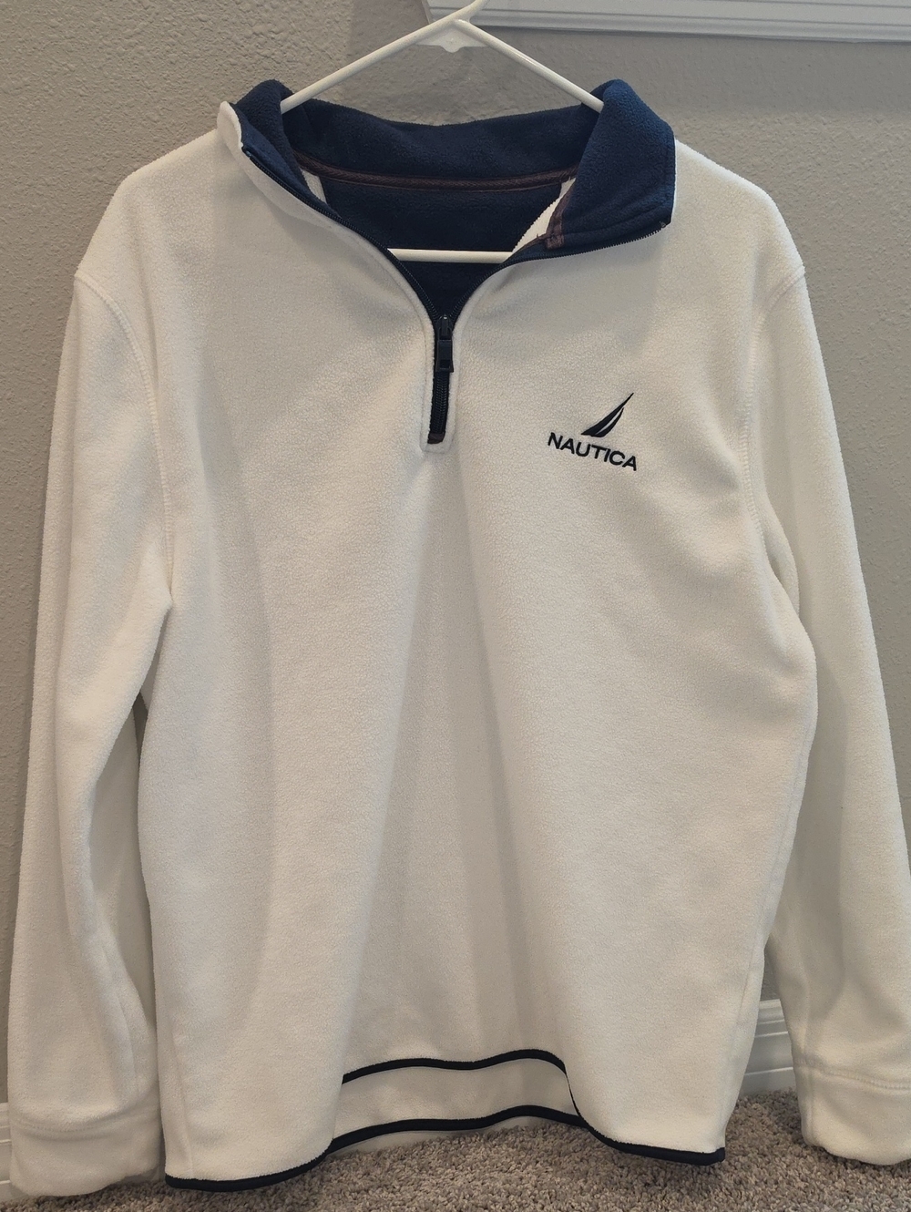 Nautica White Fleece Quarter-Zip with Navy Trim